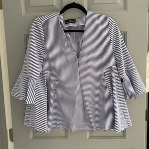 EUC Pomander Place Striped White and Navy Top